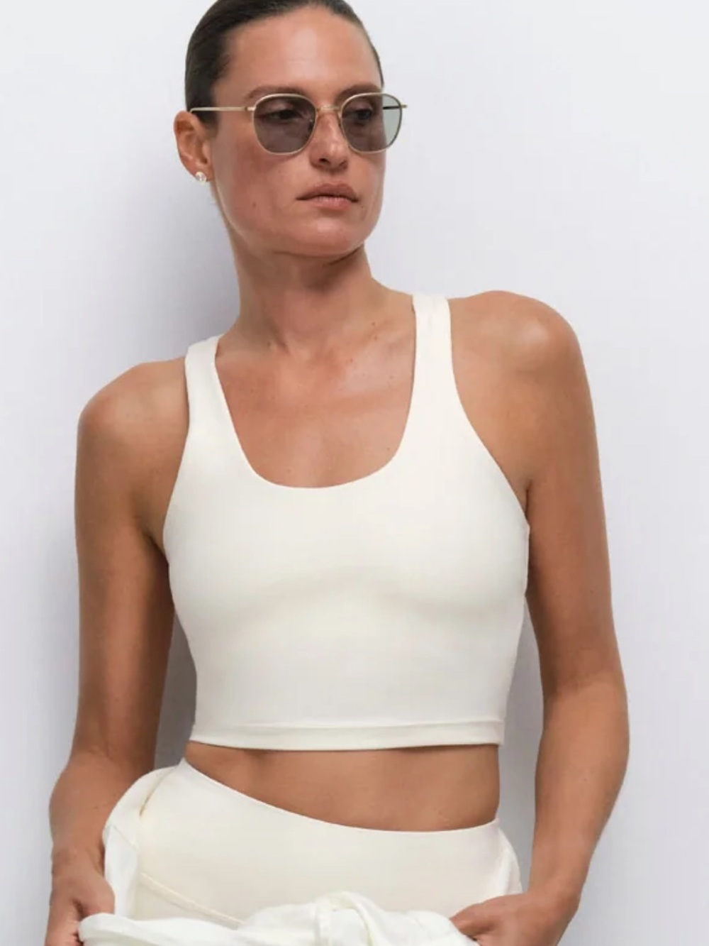 NWT MATE the Label Cream Bone Scoop Racerback Crop Organic Cotton Tank Bra Sz L
